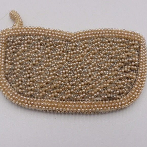 Vintage Small Beaded Clutch Ivory & White Japan Evening Bag - Picture 1 of 8